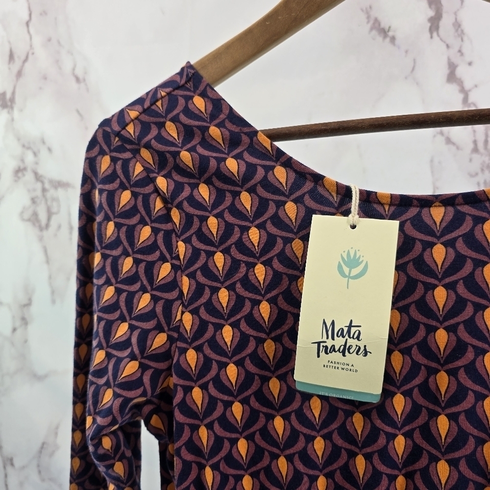 Mata Traders Dress Womens Medium Pattern Half Sleeve Organic Novela Plum Bloom - Picture 2 of 12